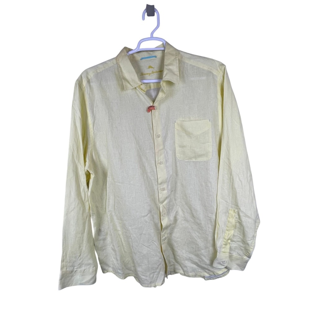 Tommy Bahama XL Yellow Linen Button-Up Long Sleeve Lightweight Camp Shirt